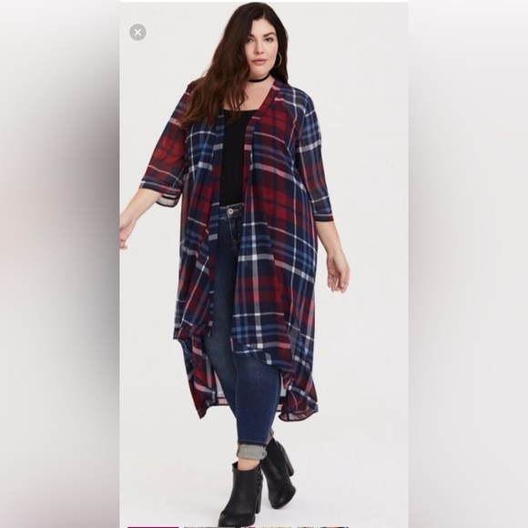 Torrid Plaid Maxi Hi Low Kimono size 3/4 - Picture 1 of 5